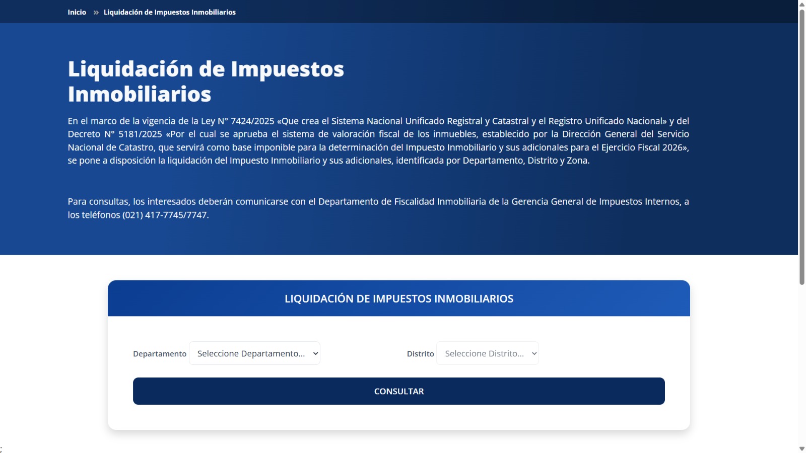 La DNIT habilita en su página web la liquidación del Impuesto Inmobiliario