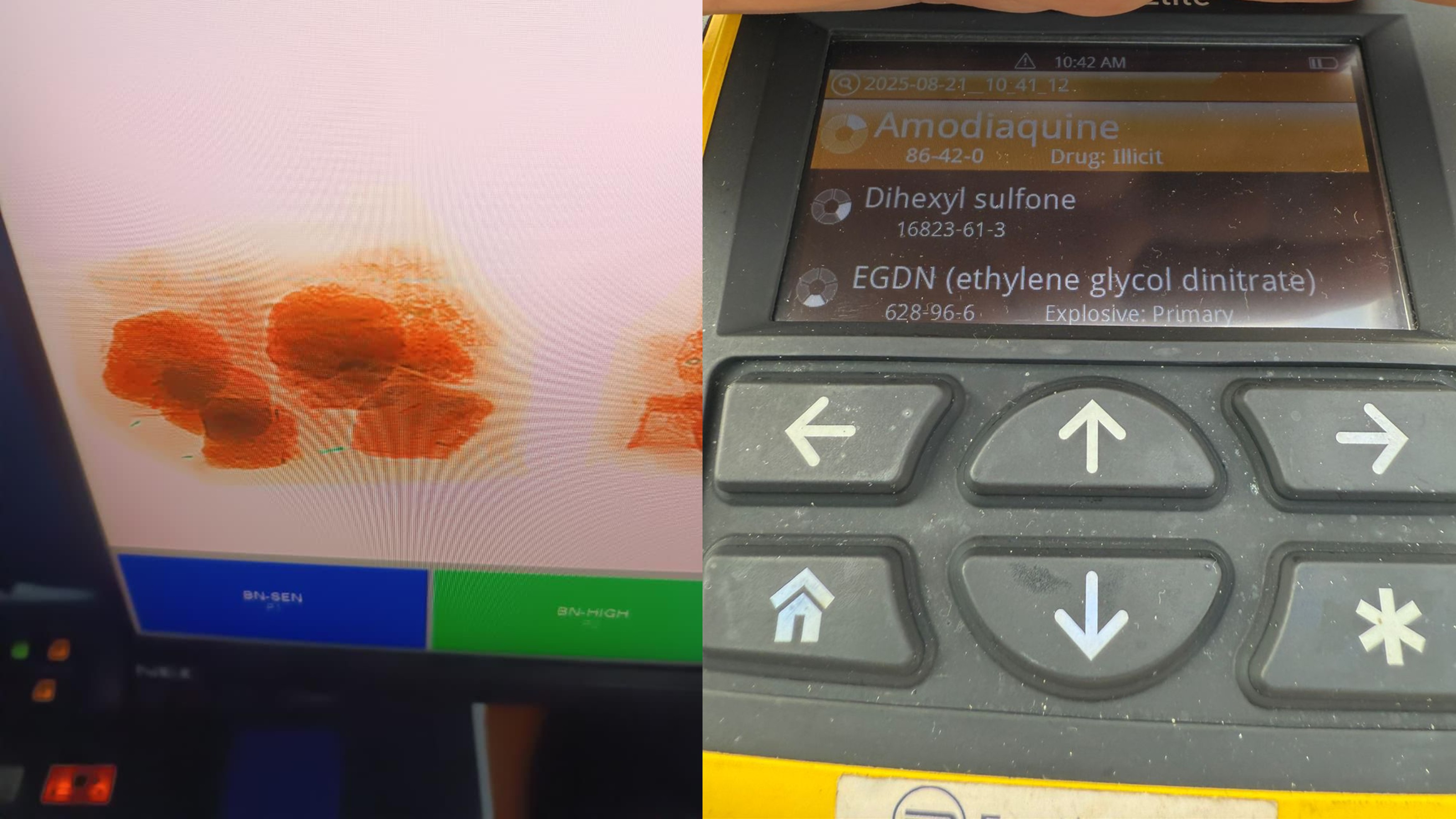 El análisis de la muestra del contenido fue realizado con el equipo HazmatID Elite